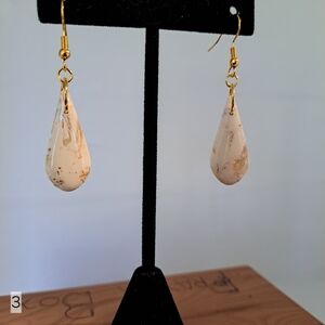 Elegant Gold and Cream Teardrop Earrings Opal Clay Resin Glamor Light Weight
